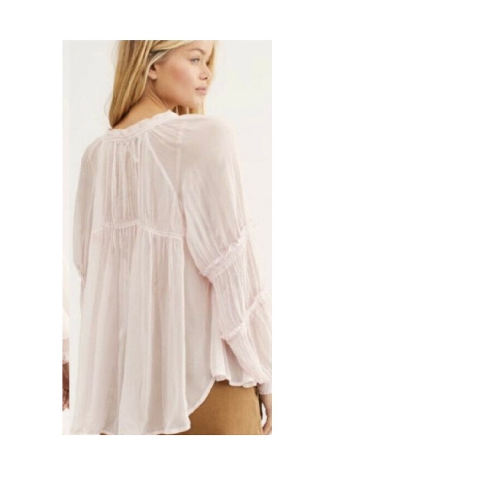 NWOT Free People size XS All For You sheer tie up blouse light pink - Picture 5 of 7